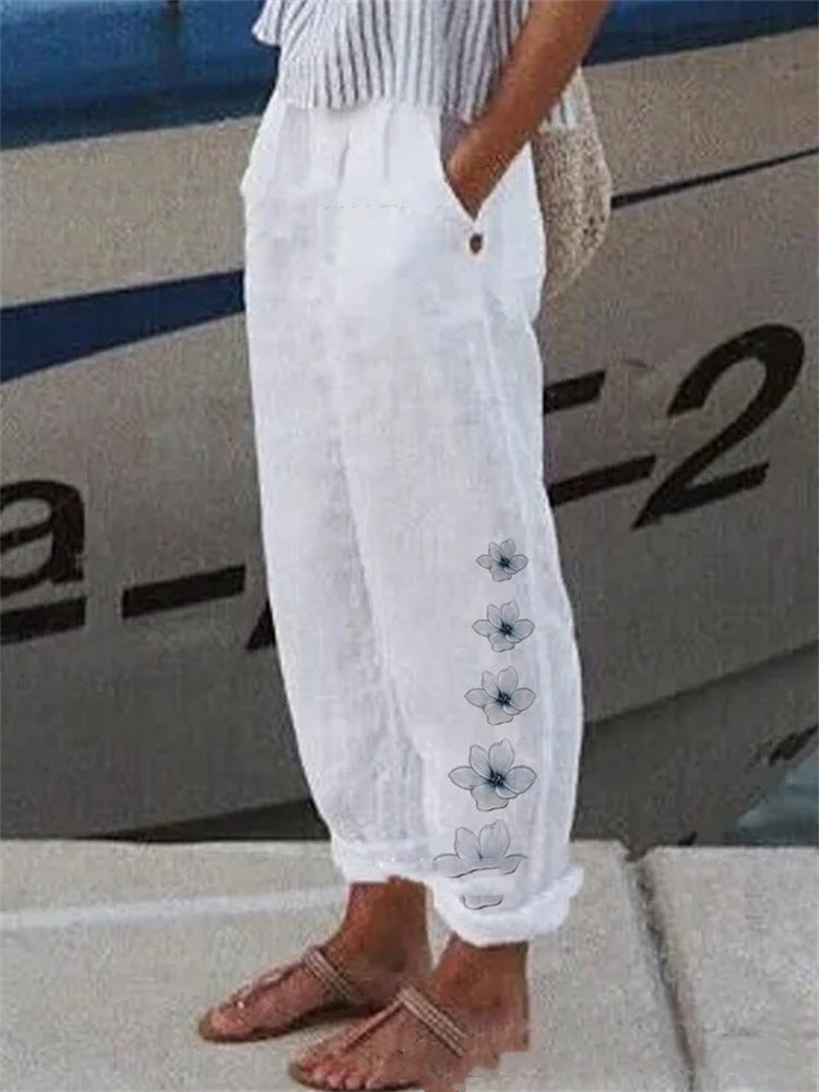 Womens Stylish High-waisted Cotton-linen Breathable Casual Pants