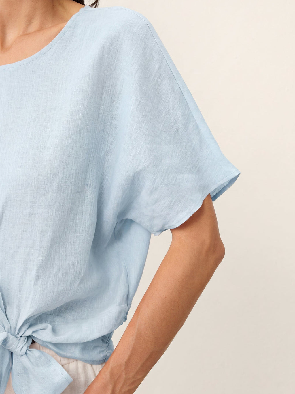 100% Linen Tie Front Drop Shoulder Top PAULA