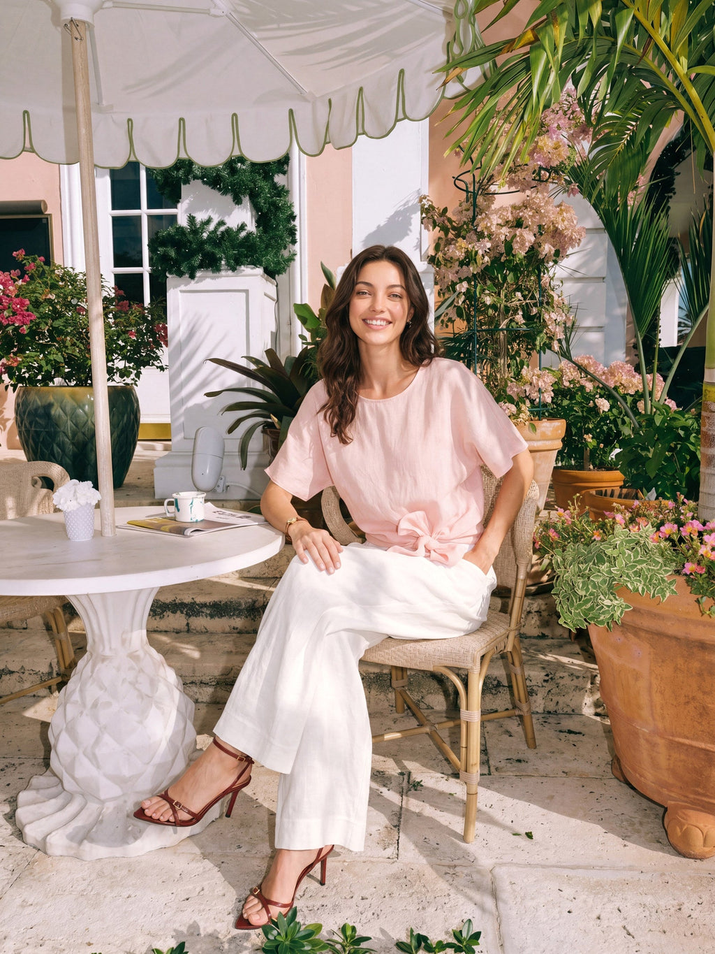 100% Linen Tie Front Drop Shoulder Top PAULA