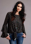 Stetson 00442 Horse Polkadot Bell Sleeves (Black) - Women's Blouse