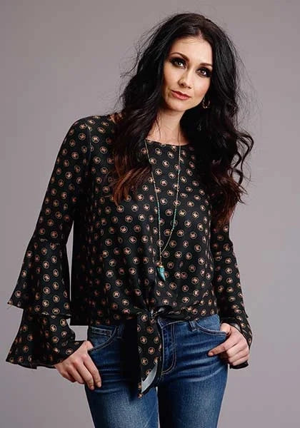 Stetson 00442 Horse Polkadot Bell Sleeves (Black) - Women's Blouse
