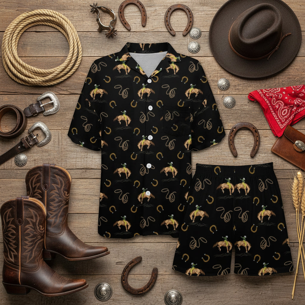 Baha Ranch Rodeo Cowboy Women's Western Short Pajama Set Made in America