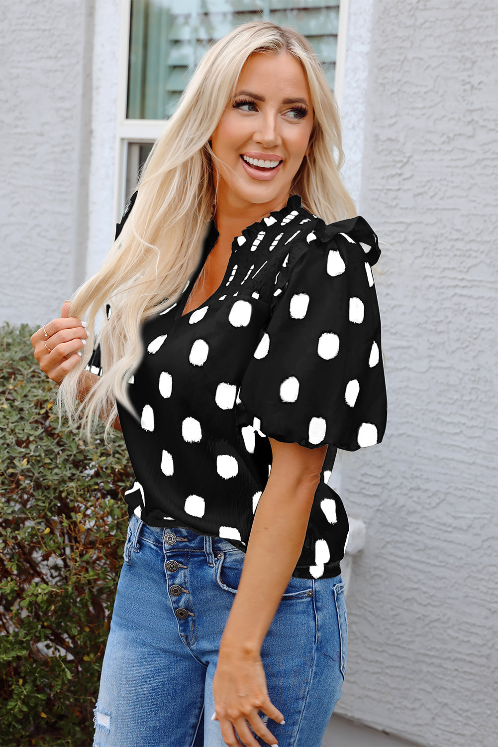 Nola Notched Balloon Sleeve Blouse
