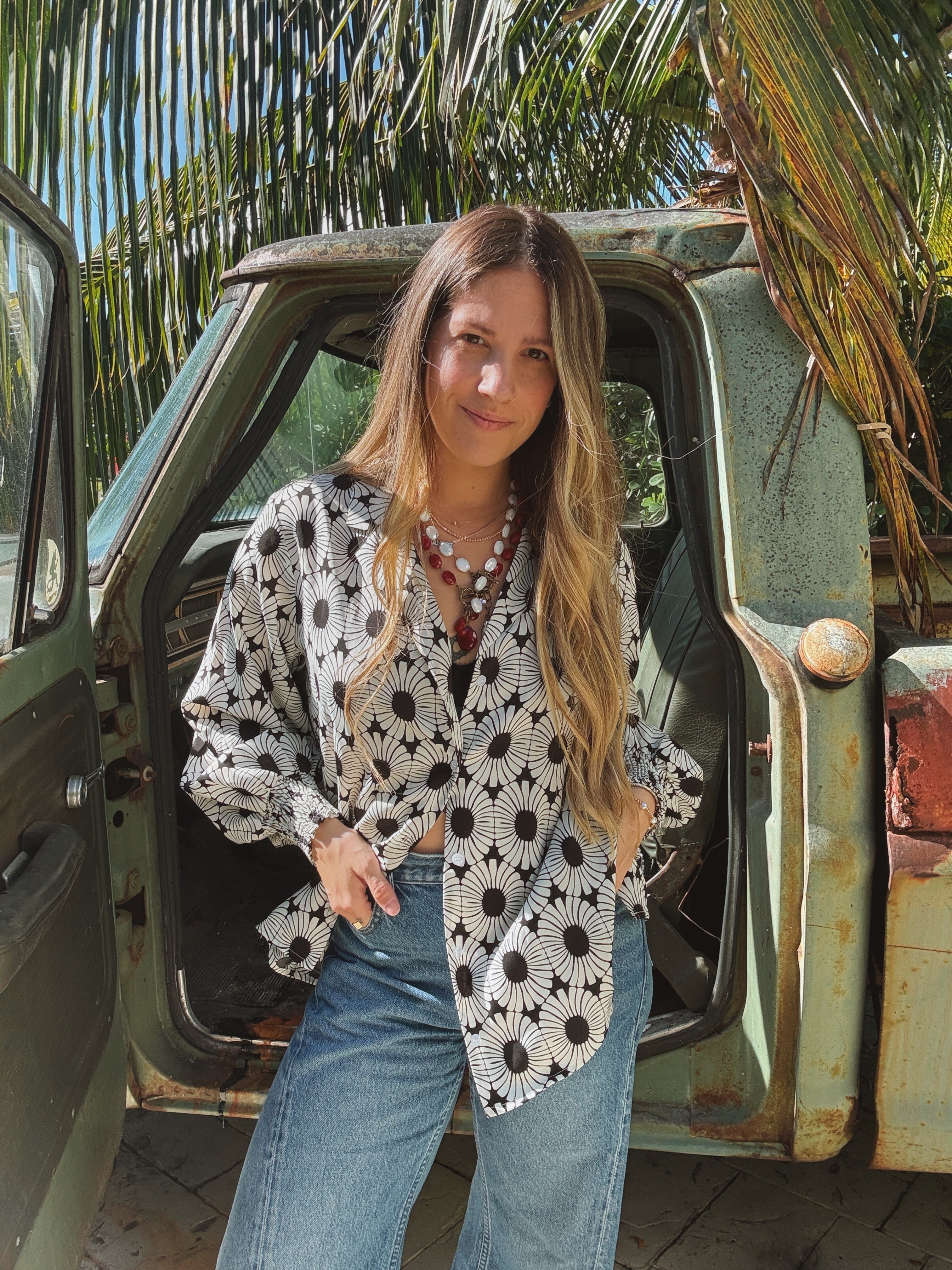 White Wedding Retro Floral Button Up Blouse