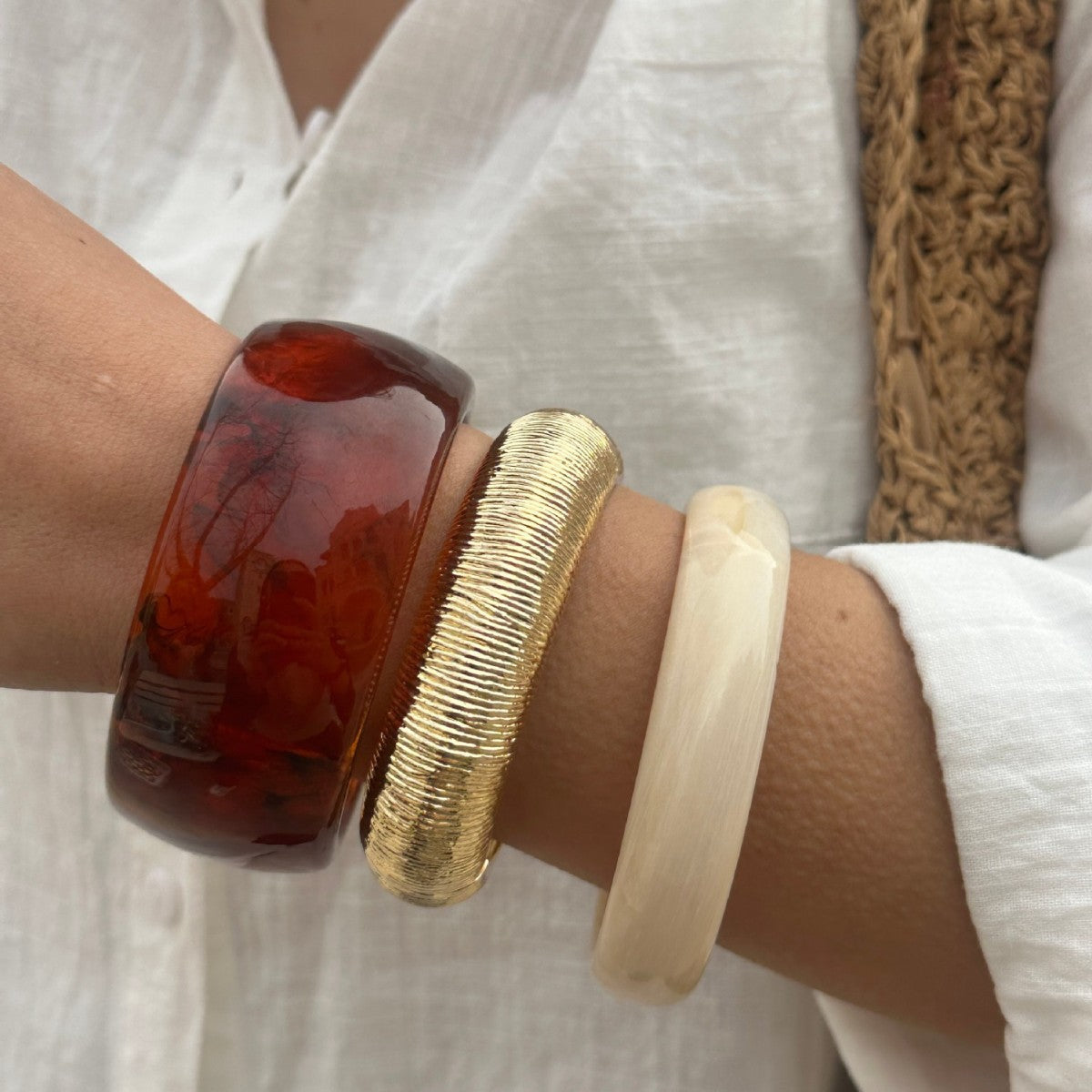 Amber Resin Bangle Stack Bracelet Set