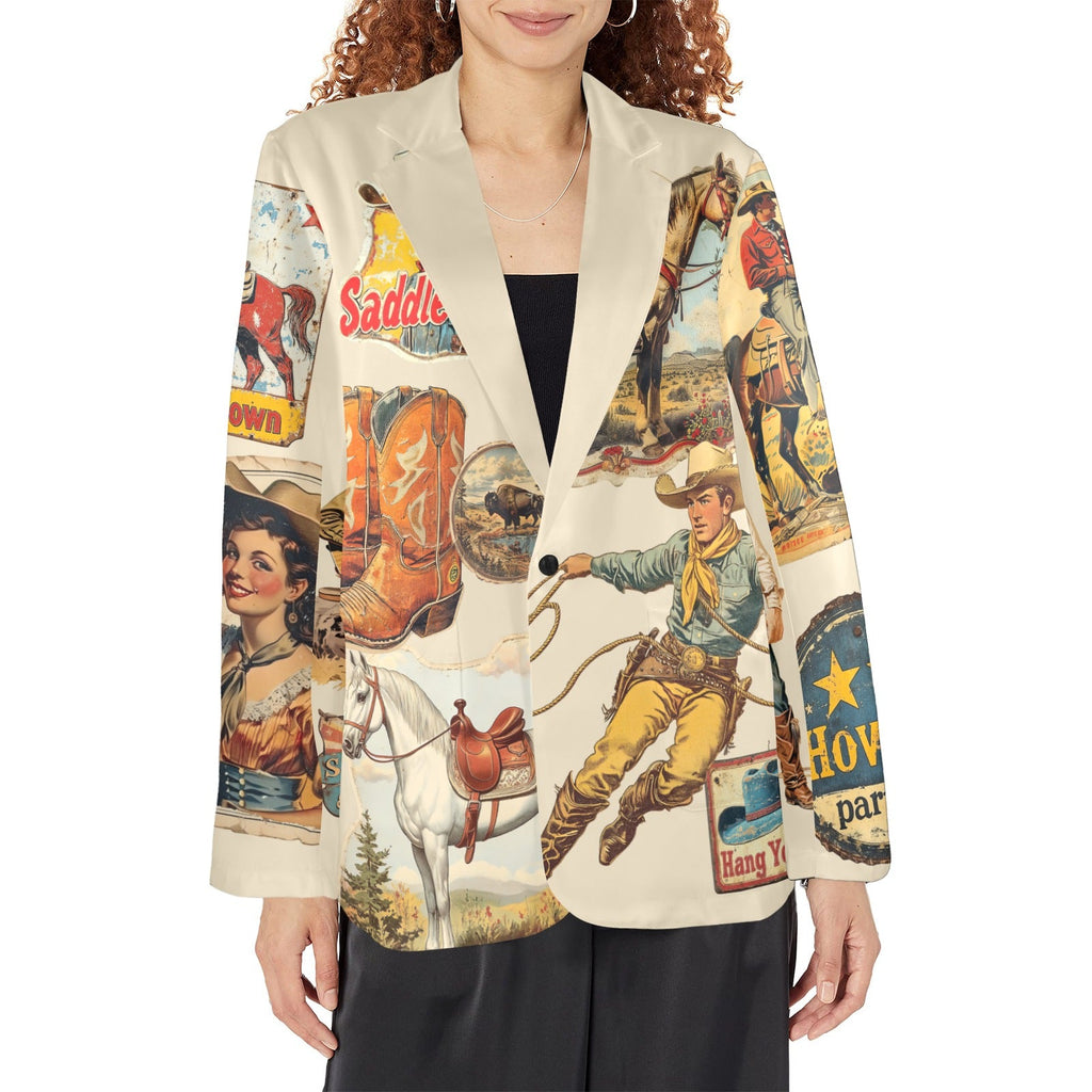 Baha Ranch Old West Cowboy Western Cowgirl Vintage Retro Women's Blazer
