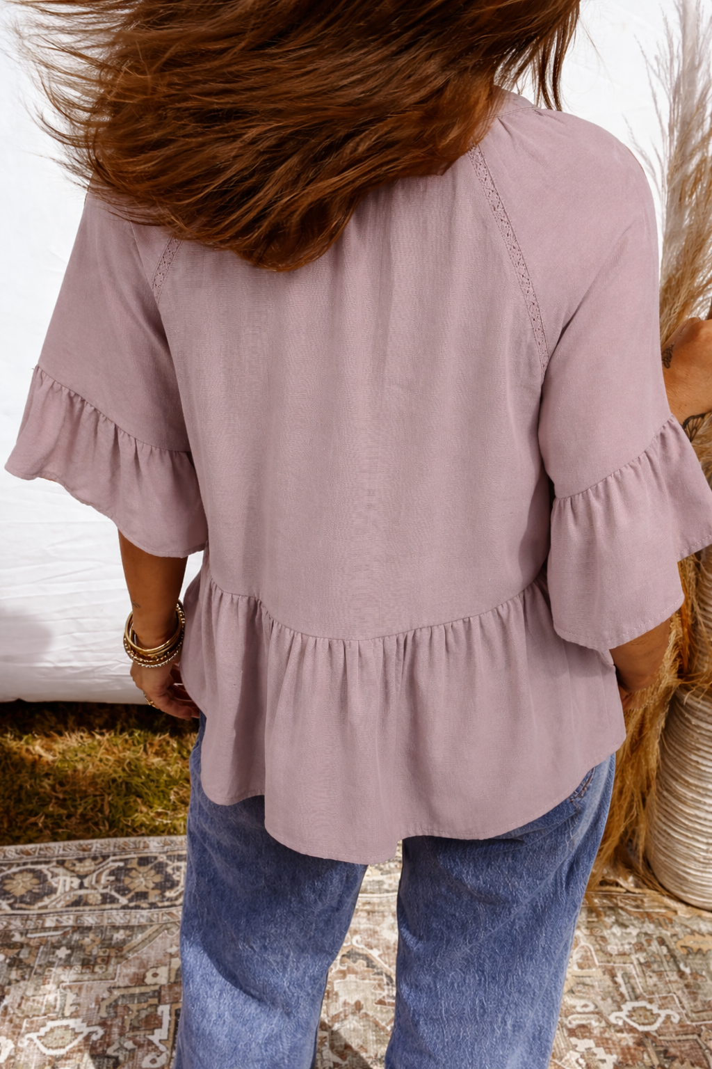 Ainsley Slit Ruffled Loose Blouse