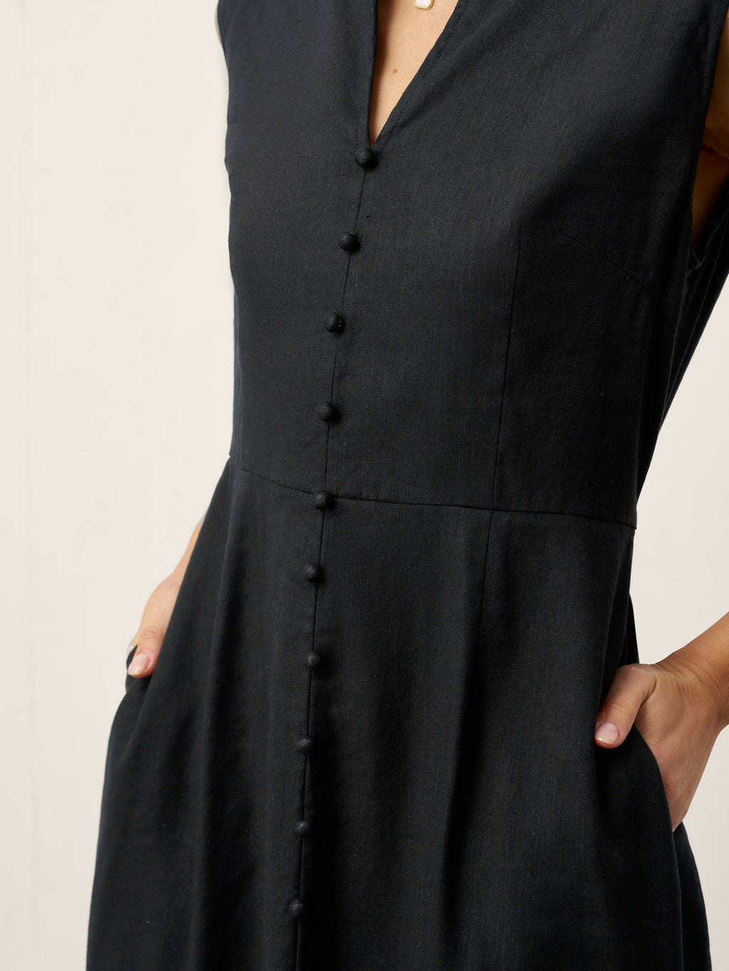 Linen-Lyocell V-Neck Sleeveless Midi Dress WILLOW