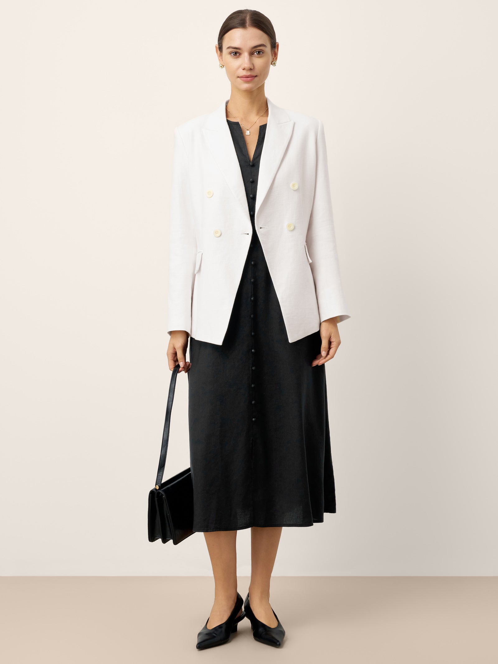 Linen-Lyocell V-Neck Sleeveless Midi Dress WILLOW