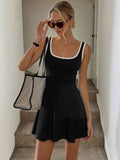 Summer Sports U Collar Sleeveless Contrast Color Binding Slim Slimming A line Short Tennis Dress for Women