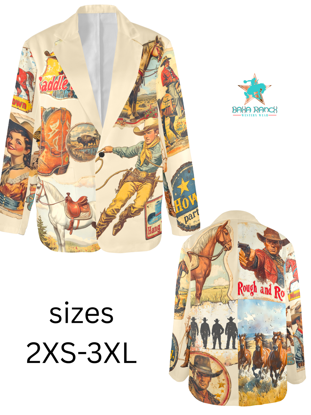 Baha Ranch Old West Cowboy Western Cowgirl Vintage Retro Women's Blazer