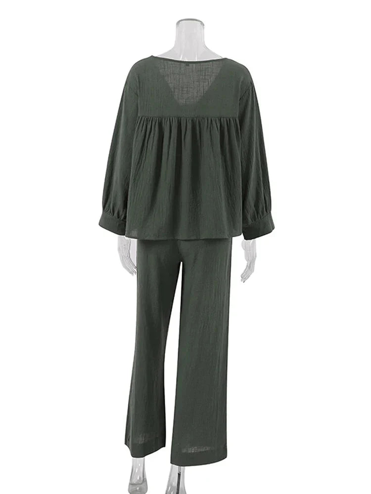 Women's 2-Piece Cotton Pajama Set V-Neck Sleepwear