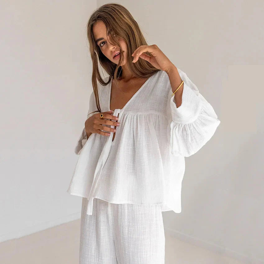 Women's 2-Piece Cotton Pajama Set V-Neck Sleepwear