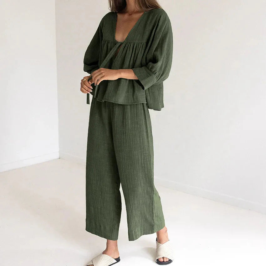 Women's 2-Piece Cotton Pajama Set V-Neck Sleepwear