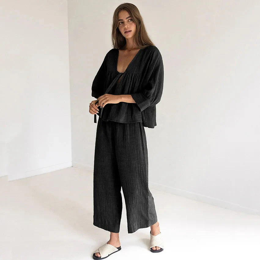 Women's 2-Piece Cotton Pajama Set V-Neck Sleepwear