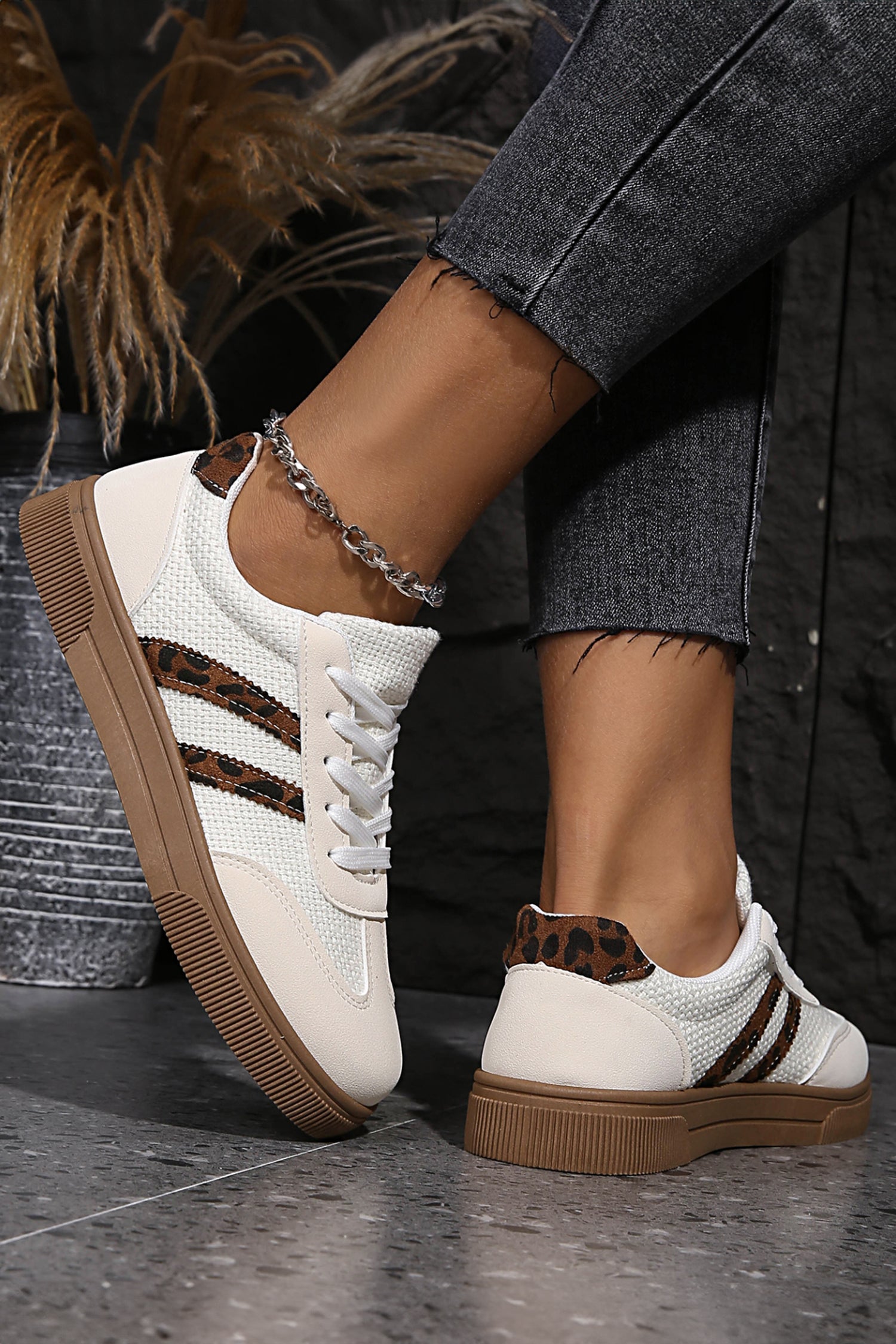 Lila Leather Patchwork Flat Sneakers