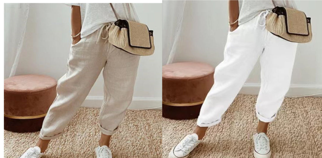 Women’s Cotton Linen Casual Pants – Solid Color