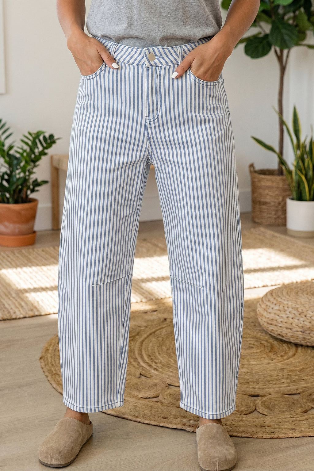 Icelynn Stripe Casual Barrel Jeans