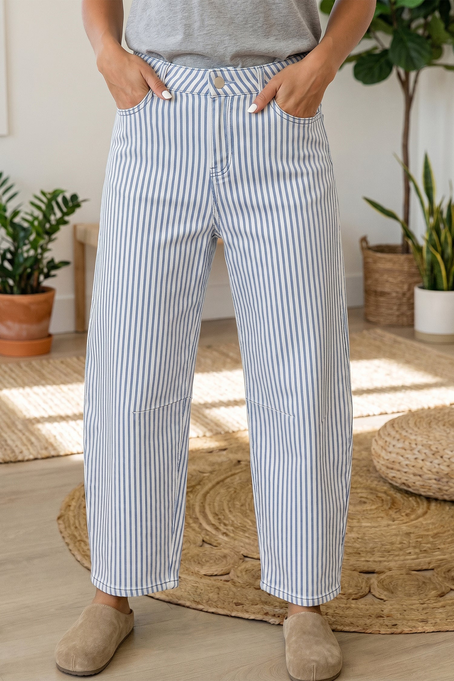 Icelynn Stripe Casual Barrel Jeans