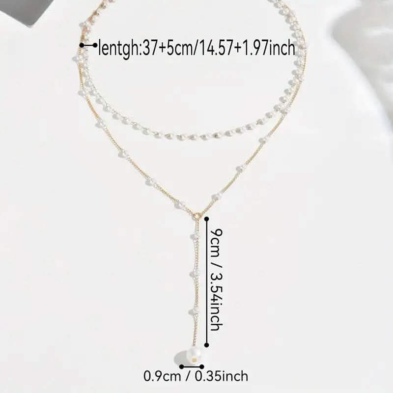 Elegant Vintage Style Double-Layer Pendant Necklace with Imitation Pearl Accents and Tassel Drop