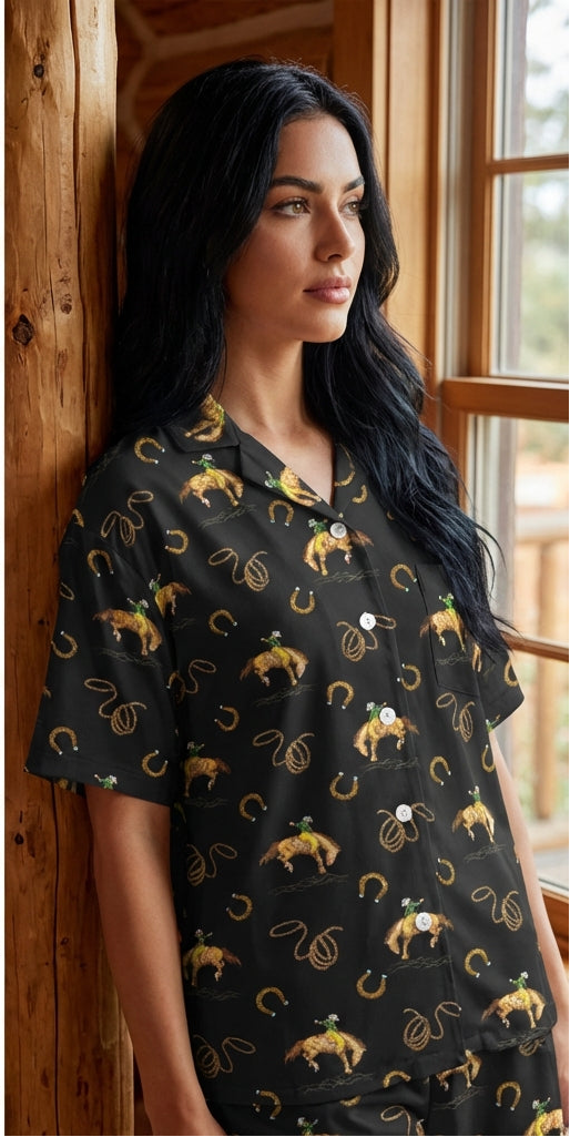 Baha Ranch Rodeo Cowboy Women's Western Short Pajama Set Made in America