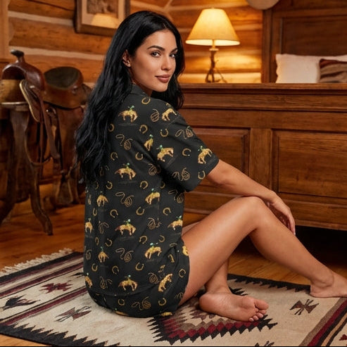 Baha Ranch Rodeo Cowboy Women's Western Short Pajama Set Made in America