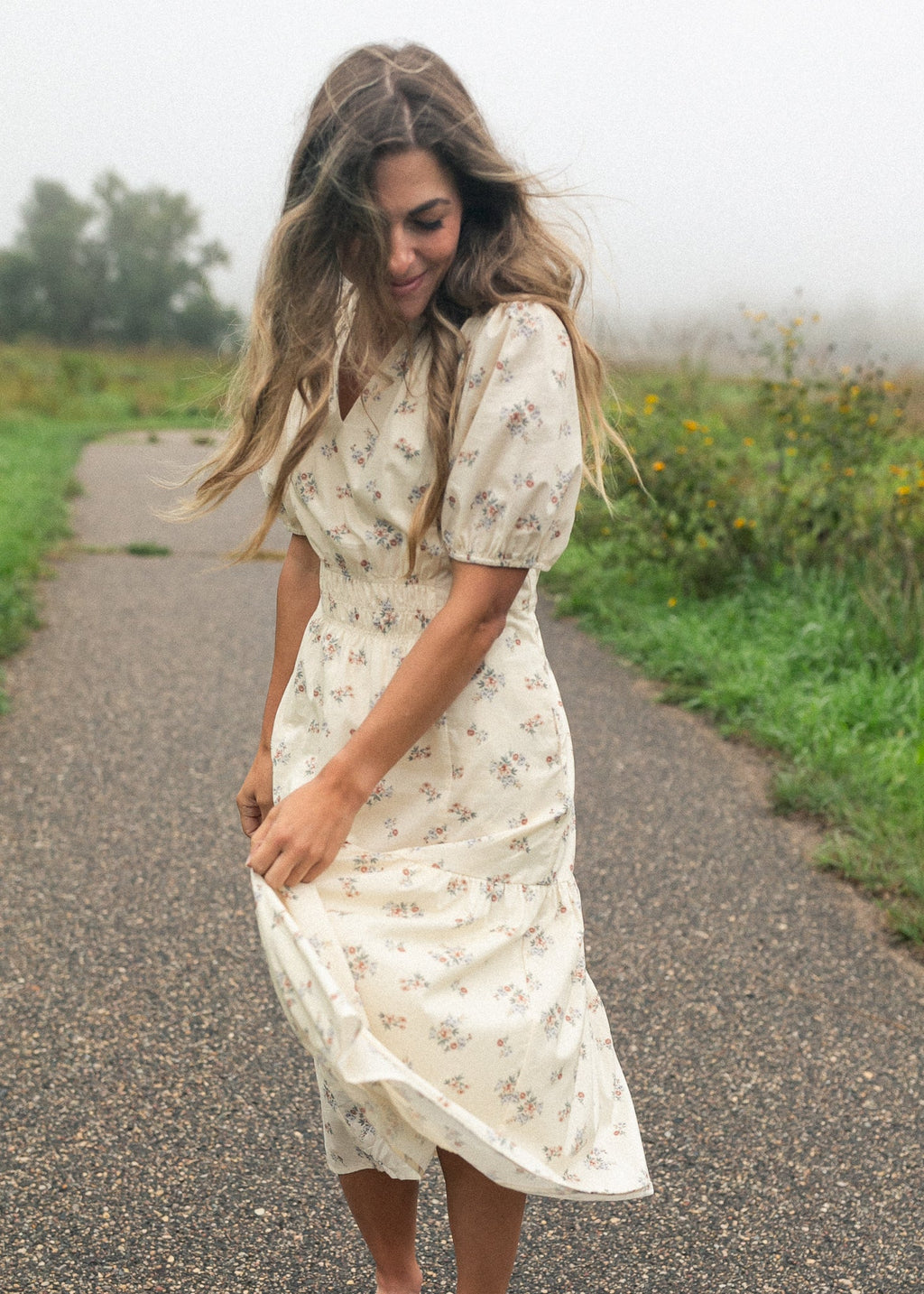 Katrina Half Sleeve Floral Midi Dress