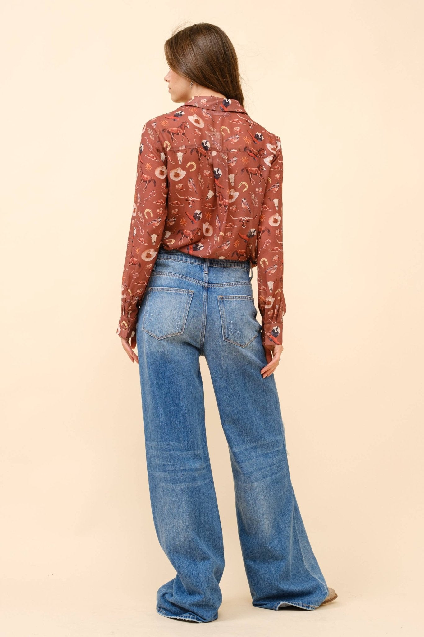 Painted Desert Chiffon Button Up Blouse