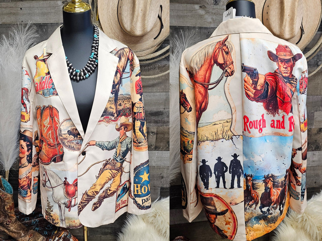 Baha Ranch Old West Cowboy Western Cowgirl Vintage Retro Women's Blazer