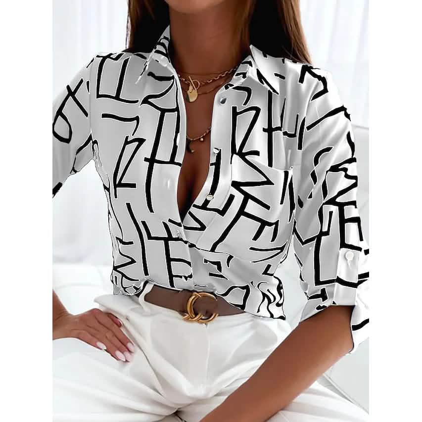 Women's Blouse Shirt Button Pocket Long Sleeve