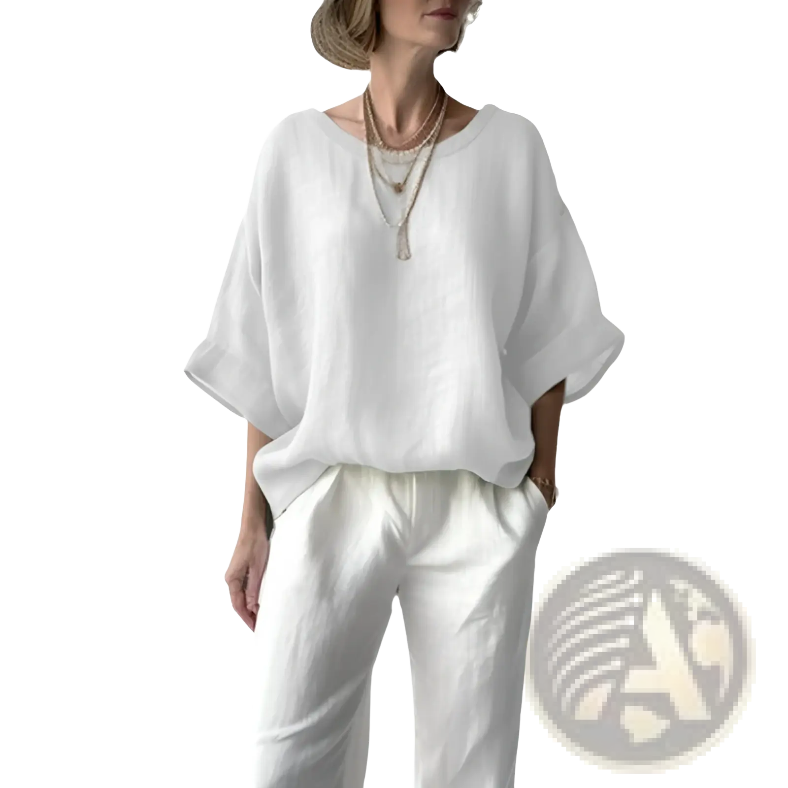Women's Loose Linen Drop Shoulder Blouse